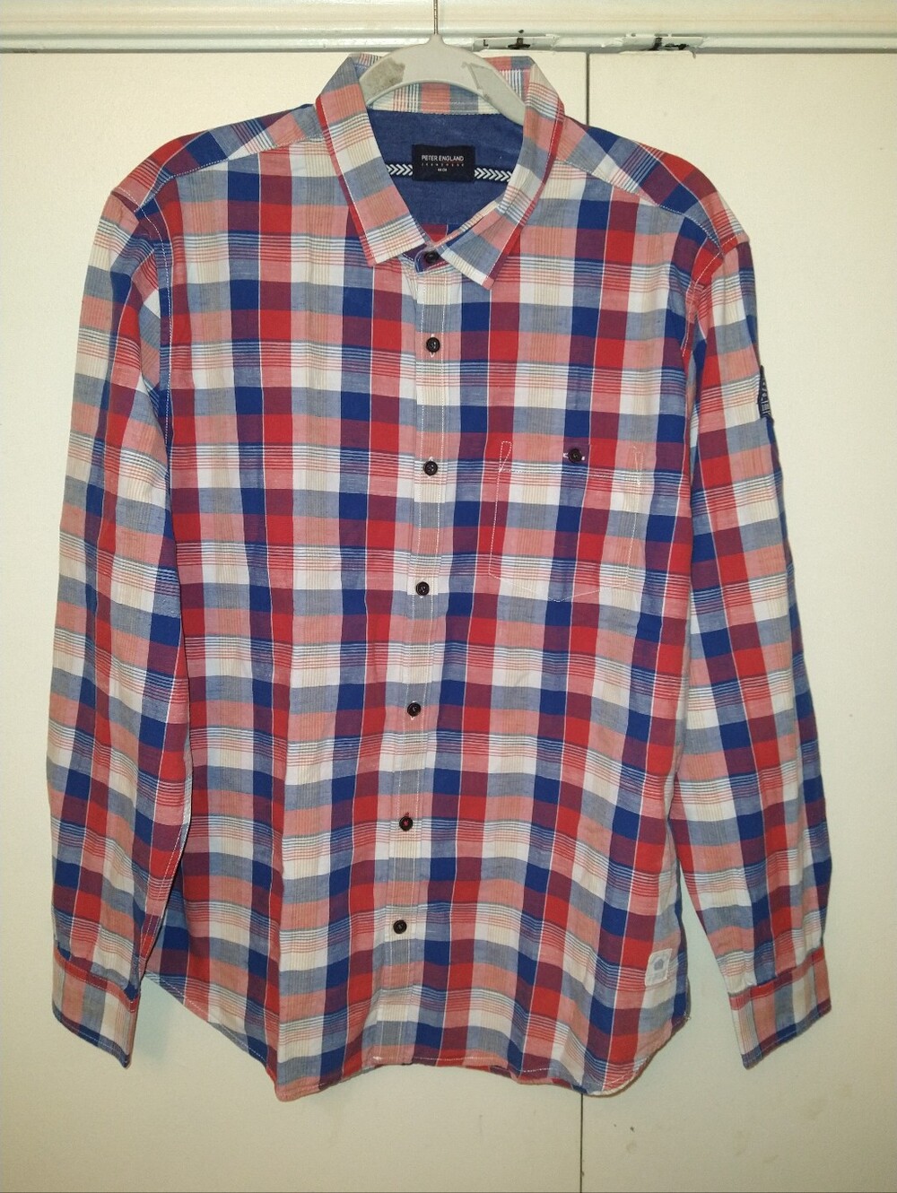 Peter England Jeanswear Plaid Long Sleeve Button Up Shirt Men's sz 17.5(44CM).
